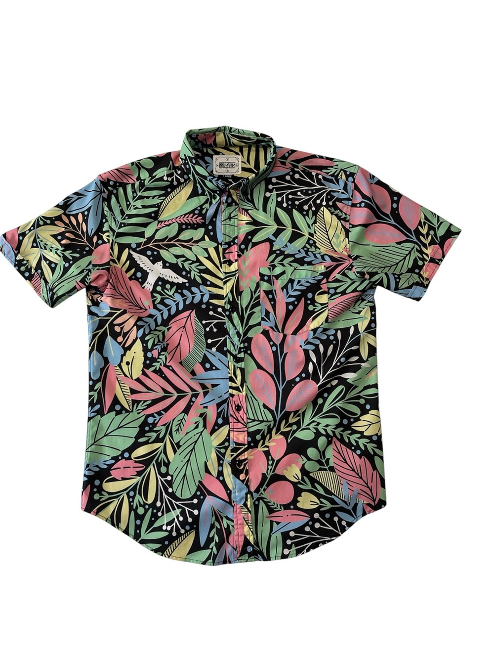 RSVLTS Breakfast Balls Springaling Shirt Mens LG Multi Floral Tropical Polo